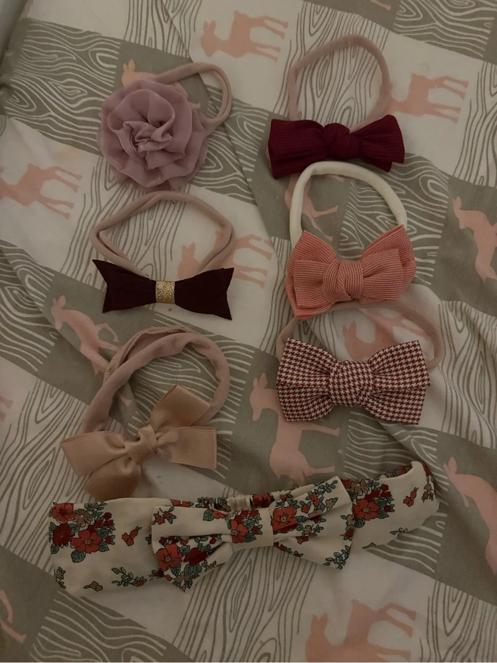 Girls Pink and Floral Bow Headband Set - Kids Accessories